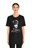 Atatürk Baskılı Siyah Unisex Oversize Bol Kesim T-Shirt