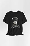Atatürk Baskılı Siyah Unisex Oversize Bol Kesim T-Shirt