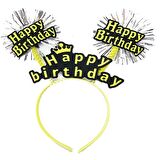 Happy Birthday Püsküllü Neon Sarı Renk Doğum Günü Tacı 22x19 cm