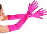 Pembe Renk Ekstra Lüks Parlak Uzun Boy Saten Eldiven-530