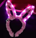 Led Işıklı Peluş Pofuduk Tavşan Kulak Tavşan Taç Pembe 17X23 cm