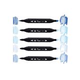 Tinge Twin Çift Uçlu Marker Kalemi 5'li Set Mavi Tonları (Blue Tonnes)