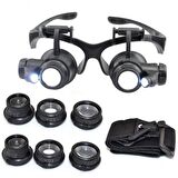 Gözlük Modeli 10X 15X 20X 25X Lens 2 Led Işıklı Büyüteç