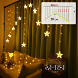 Sarı Işıklı Yıldız Perde Led – 3 Metre Dekoratif Aydınlatma Işık Zinciri