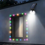 Solar Duvar Aydınlatması Sensörlü Led + 8 Metre Rgb Şerit Ledli Bahçe Dekor Lambası