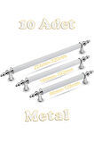 Tuana Rustik Alüminyum Metal Lüks Modern Mobilya Çekmece Mutfak Dolabı Kulpu Beyaz-Krom 96mm (10 Adet)