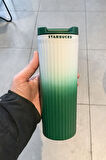 Starbucks Yeşil Beyaz Geçişli Çift Kapaklı Çelik Termos 473ml