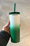 Starbucks Yeşil Beyaz Geçişli Çift Kapaklı Çelik Termos 473ml