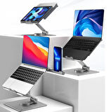 Metal Katlanabilir Laptop Macbook Notebook Standı 360 Derece Ayarlanabilir Telefon Tutucu Özellikli