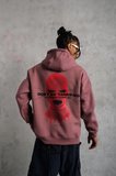 Erkek  İplik Pamuklu Kapüşonlu Baskılı Cepli Sweatshirt Hoodie - Gül Kurusu