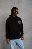 Erkek  İplik Pamuklu Kapüşonlu Baskılı Cepli Oversize Sweatshirt Hoodie - Siyah