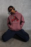 Erkek Kapüşonlu Cepli Box Eldiven Baskılı  İplik Sweatshirt Hoodie - Gül Kurusu