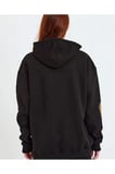 Kadın Oversize Kapüşonlu Cepli Ön Kol Baskılı  İplik Pamuklu Hoodie Sweatshirt - Siyah