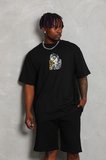 Erkek Baskılı Tişört Kısa Kol Bisiklet Yaka Oversize T-Shirt - Siyah