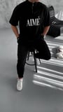 ERKEK Tişört Yakalı Yarım Fermuarlı  Kısa Kol Baskılı T-Shirt - Siyah