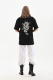 Kadın Kısa Kol Yazlık Tişört Bisiklet Yaka Ejderha Baskılı T-Shirt - Siyah