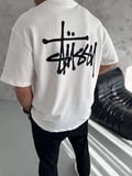 Erkek Tişört Bisiklet Yaka Baskılı Oversize Kısa kol T-Shirt - Beyaz