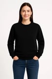 Kadın  İplik Pamuklu Düz Bisiklet Yaka SweatShirt - Siyah