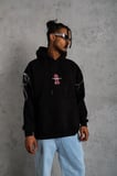 Erkek Kapüşonlu Kanguru Cepli Sweatshirt  İplik Pamuklu Baskılı Hoodie - Siyah