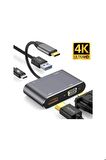 TYPE-C 4 İN 1 HUB ÇOĞALTICI VGA-HDMI-USB-TYPE-C HUB ÇOĞALTICI Macbook Uyumlu Type-c To Usb 3.0 1080p 4k Hdmı Vga Pd Aux Ses Girişli Çevirici Adaptör