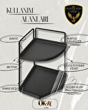 Dekoratif 2 Katlı Raf | Çok Amaçlı Organizer Paslanmaz Çelik & Ahşap Stand – Salon, Mutfak, Banyo, Çalışma Alanı İçin