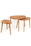 Fawdecor Naturel Masif Doğal Tekli, 2'li, 3'lü Zigon Sehpa Set, Modern Masif Yan Sehpa 3'lü