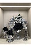 Yapay Çiçekli Gümüş Yuvarlak Vazo 3 Parça Set No:2