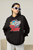 Tom And Jerry Baskılı Unisex Oversize Çizgi Film Hoodie