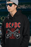 AC DC I Wanna Rock & Roll Baskılı Unisex Oversize Rock Metal Hoodie