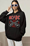 AC DC I Wanna Rock & Roll Baskılı Unisex Oversize Rock Metal Hoodie