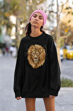 Lion Tasarım Baskılı Unisex Oversize Aslan Sweatshirt