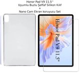 Honor Pad V9 11.5'' Uyumlu Buzlu Şeffaf Silikon Kılıf ve Nano Cam Ekran Koruyucu Set