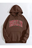 Brooklyn Baskılı Kapüşonlu Sweatshirt