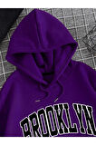Brooklyn Baskılı Kapüşonlu Sweatshirt
