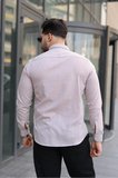 Premum Dik Yakalı Slim Fit Keten Görünümlü Gömlek
