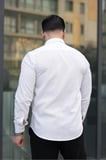 Premum Dik Yakalı Slim Fit Keten Görünümlü Gömlek