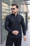 Premum Dik Yakalı Slim Fit Keten Görünümlü Gömlek