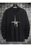 Unisex Çizgi Baskı Bisikletyaka Sweatshirt