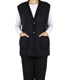 KADIN ÖNÜ DÜĞMELİ CEPLİ KALIN KIŞLIK KISA YELEK