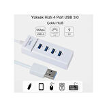  Çok Amaçlı 4 Port Girişli Güçlü Usb 3.0 Port Çoklayıcı Hızlı Aparatı  Beyaz 