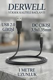 USB to DC 3.5x1.35mm 5V Güç Şarj Kablosu 1 Metre Modem Router Fan Mini Hoparlör Masa Lambası Akıllı Diş Fırçası Uyumlu Adaptör Çevirici Besleme Kablosu