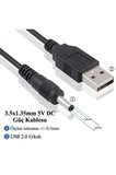 USB to DC 3.5x1.35mm 5V Güç Şarj Kablosu 1 Metre Modem Router Fan Mini Hoparlör Masa Lambası Akıllı Diş Fırçası Uyumlu Adaptör Çevirici Besleme Kablosu