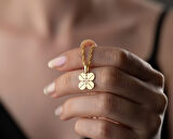 925 ayar gümüş özel dört yaprak vida pırlanta kolye<rose,rodaj,gold>