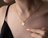 925 ayar gümüş özel dört yaprak vida pırlanta kolye<rose,rodaj,gold>