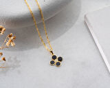 925 ayar papatya silver gece siyahı dört yaprak pırlanta kolye<rose,gold,rodaj>