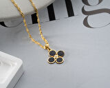 925 ayar papatya silver gece siyahı dört yaprak pırlanta kolye<rose,gold,rodaj>