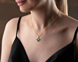 925 ayar papatya silver dört yaprak çimen yeşili pırlanta kolye<rose,gold,rodaj>