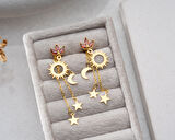 925 ayar papatya silver gökyüzü küpesi<rose,gold,rodaj>güneş,ay,yıldız