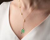 925 ayar papatya silver yeşil yonca Y kolye<yeşil yonca incili kolye<rose,gold,rodaj>