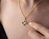 925 ayar kişiye özel pırlanta  yonca  kolye<rose,gold,rodaj<